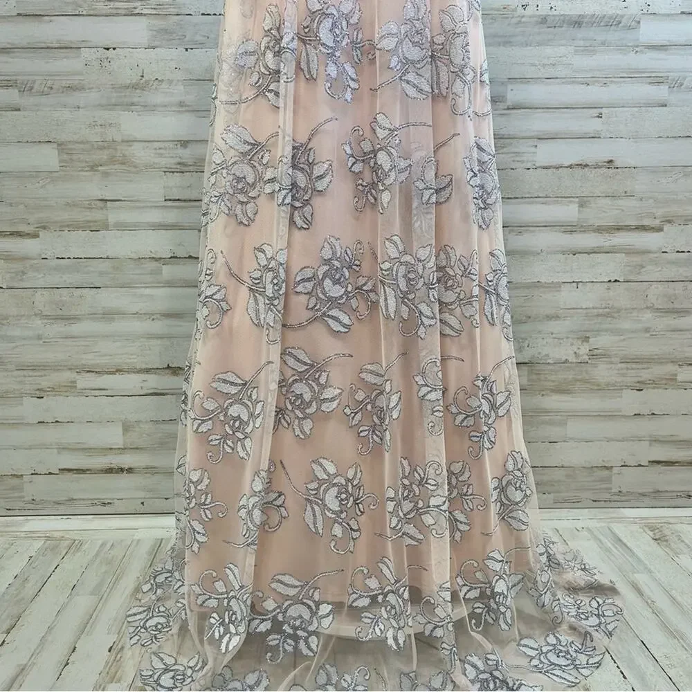 Jump Apparel Halter Tulle Glitter Maxi Dress Gown Juniors Size 5/6 Blush Floral - Picture 4 of 16